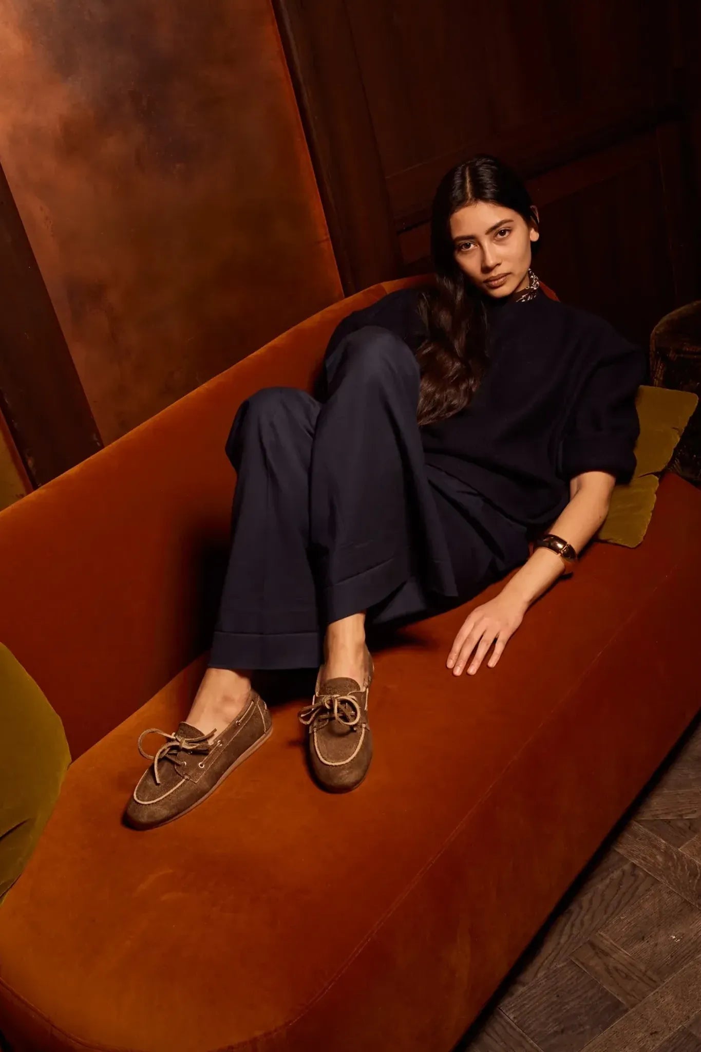 Boat Loafer Brushed Suede in Dark Brown