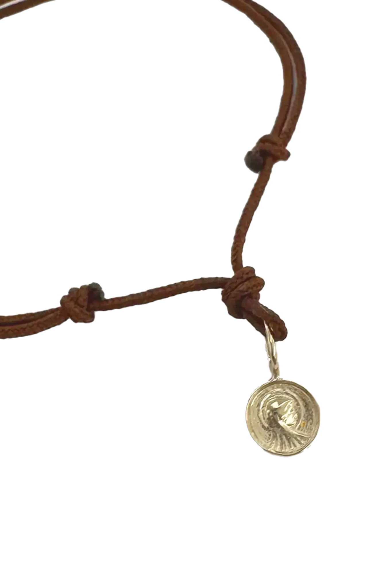 Armband „Madone“ Anhänger in Gold 9K mit braunem Lederband