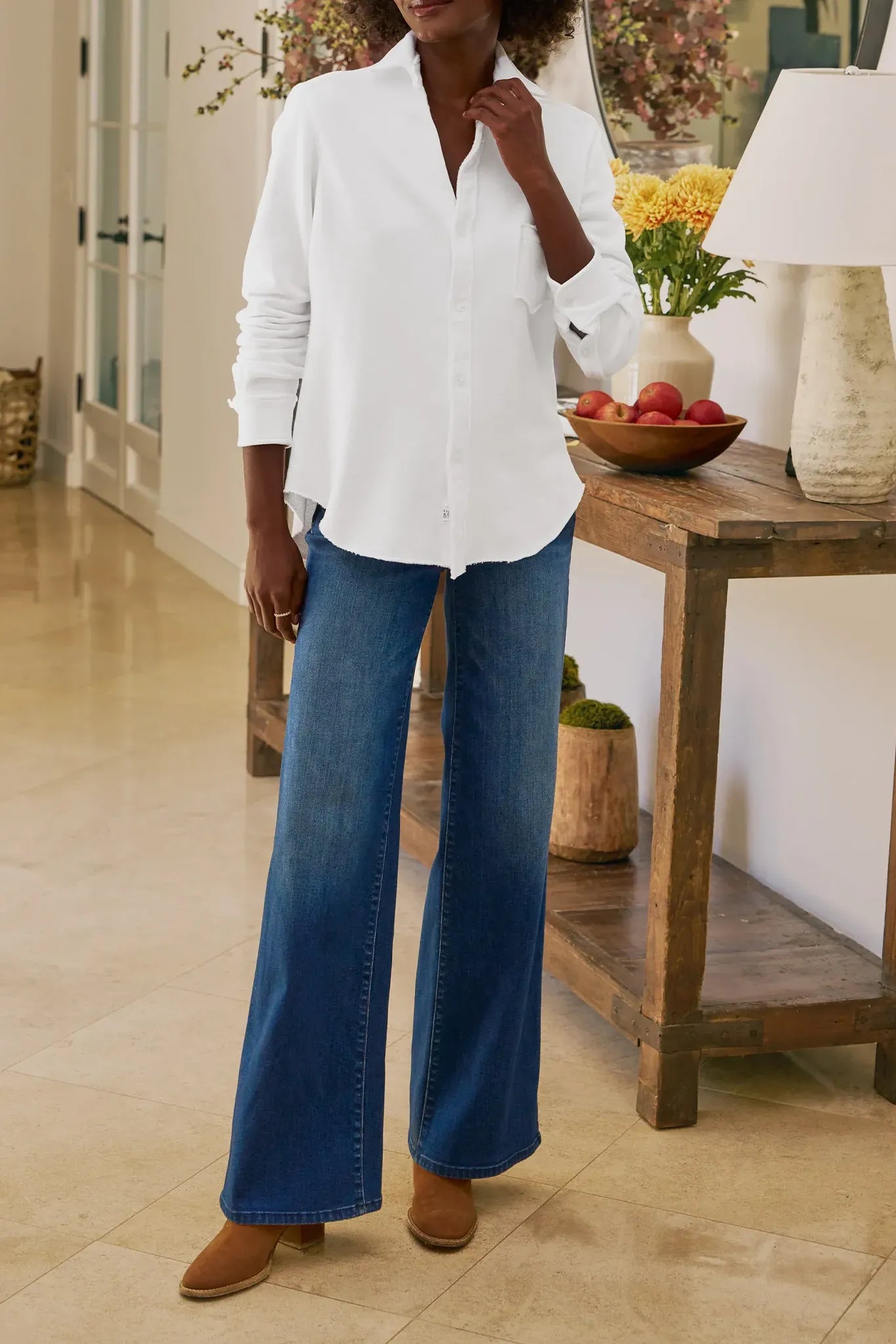 Sweat Shirt Eileen Relaxed Button Up in White