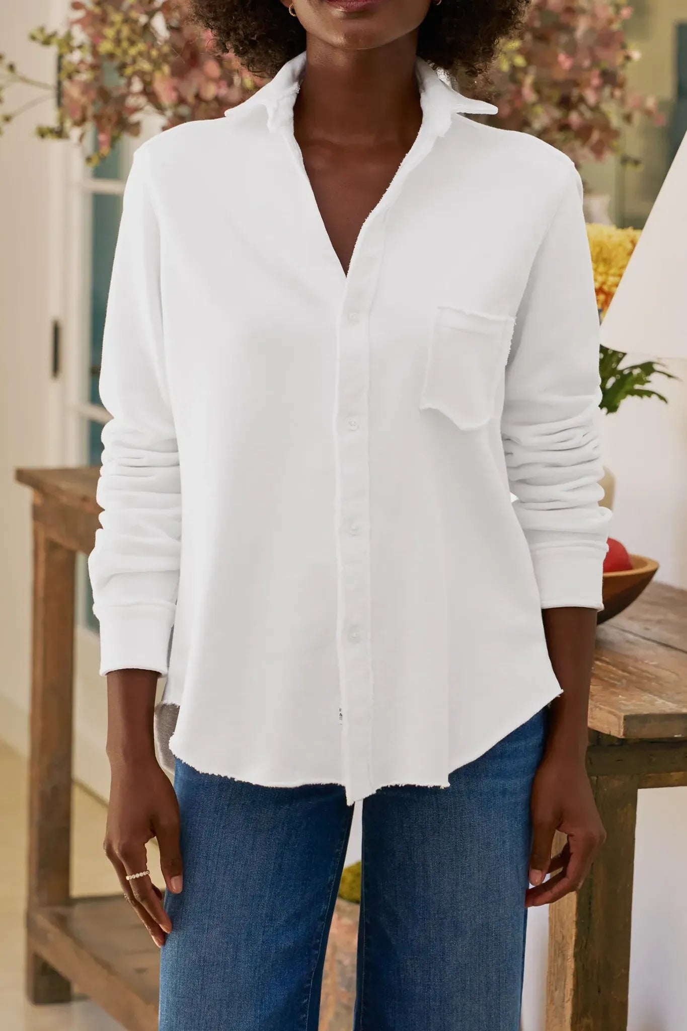 Sweat Shirt Eileen Relaxed Button Up in White