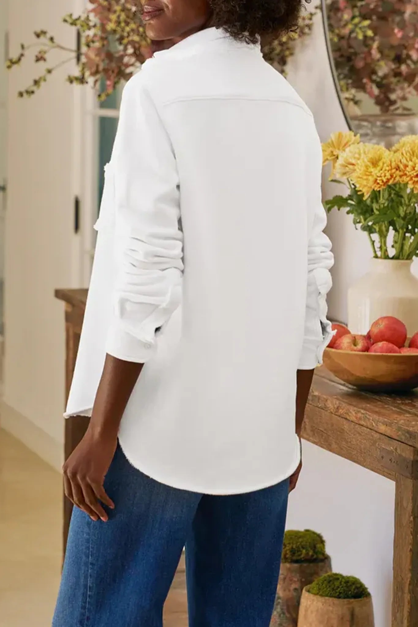 Sweat Shirt Eileen Relaxed Button Up in White