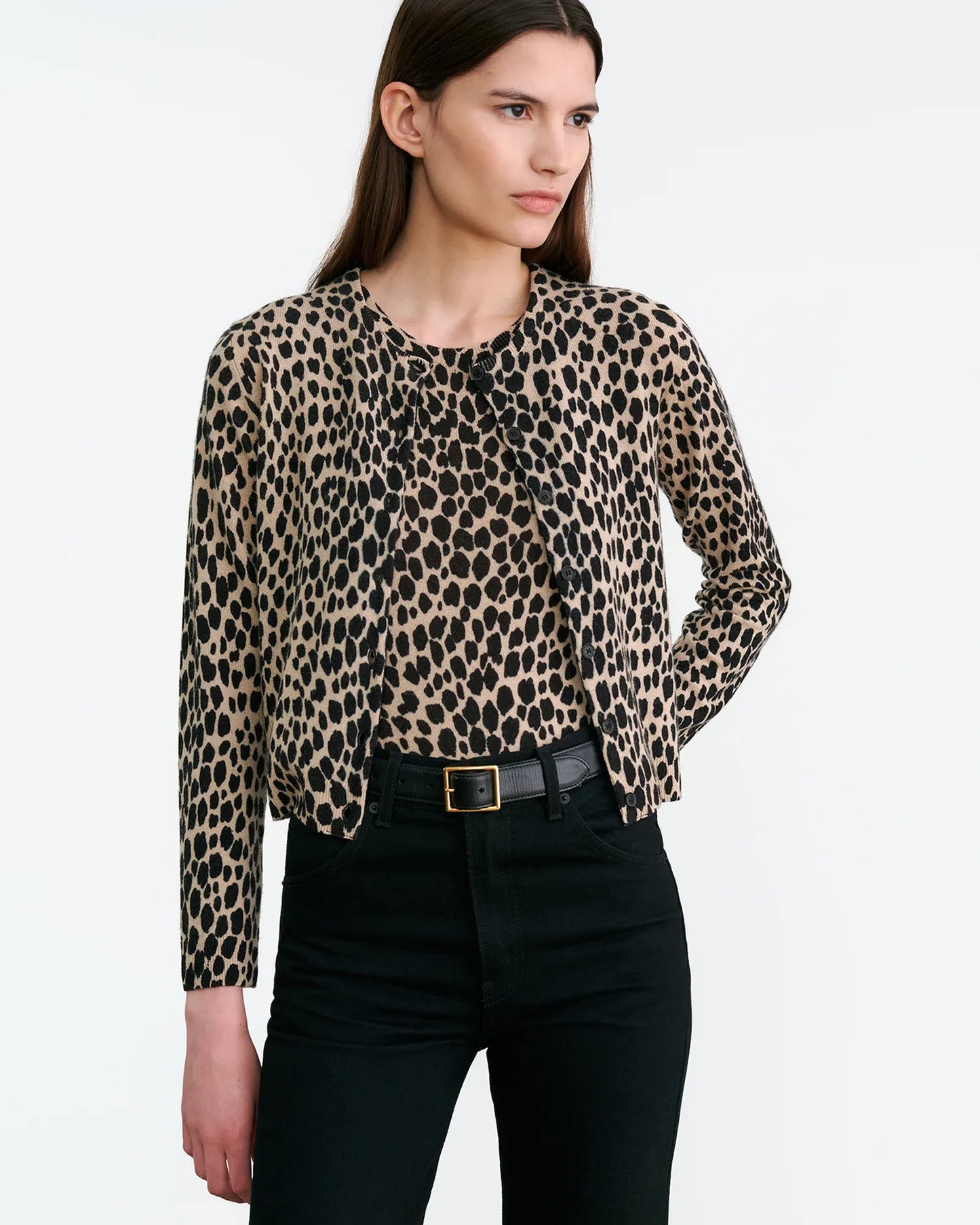 Cardigan Keelah Cashmere in Taupe/Black Cheetah