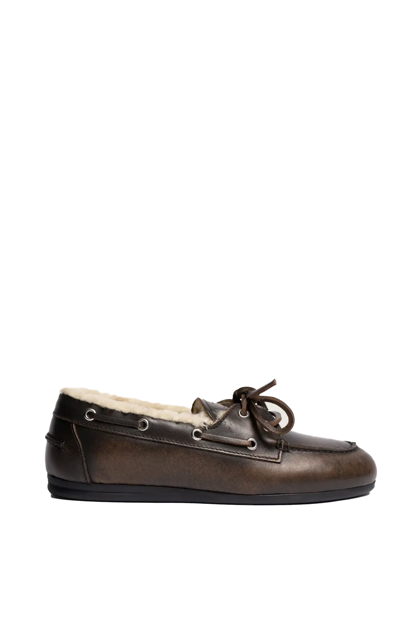 Boat Loafer Brushed Fur Leather in Coffee
