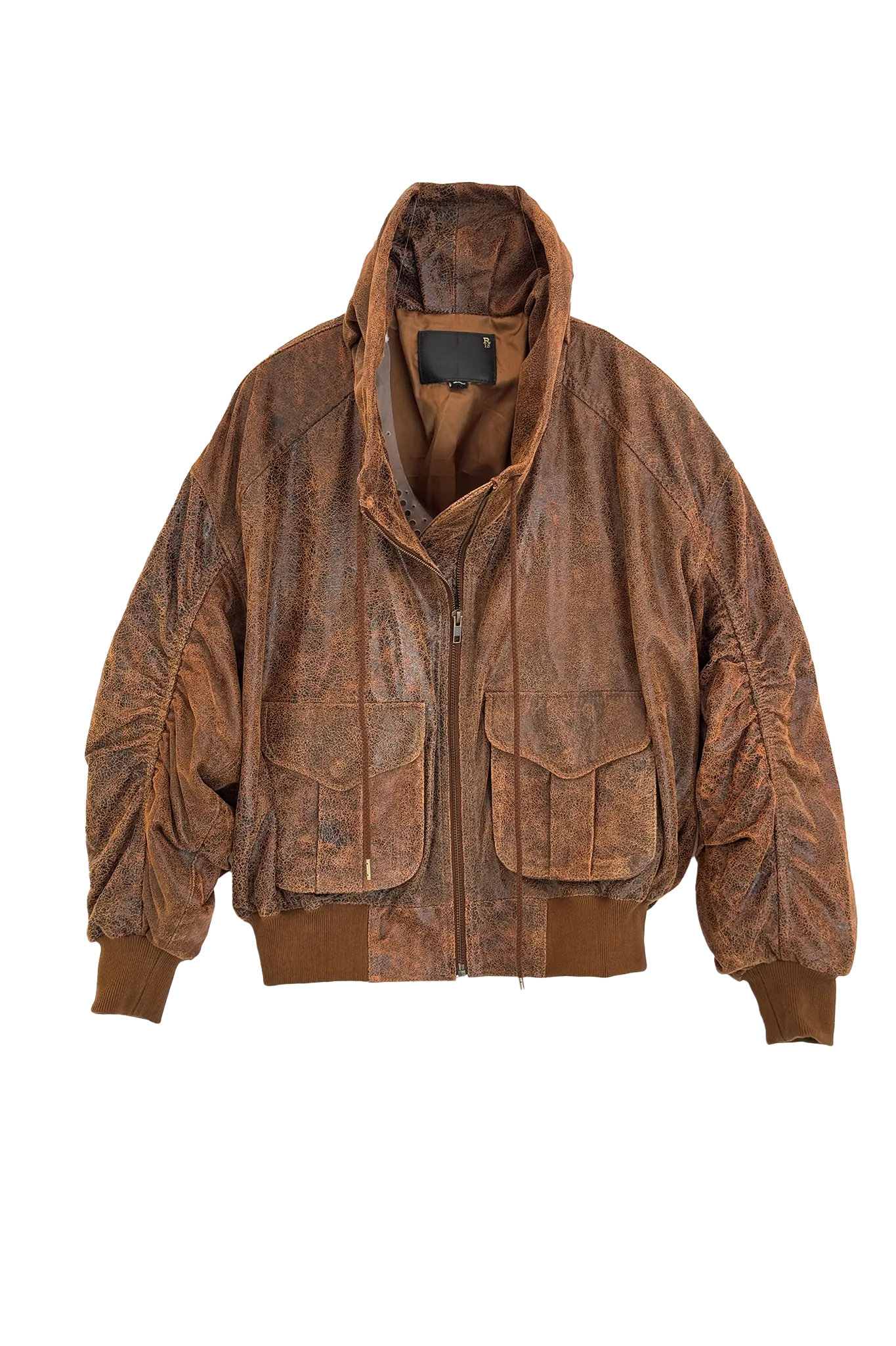 Bomberjacke Leather Shirred Oversized in Brown