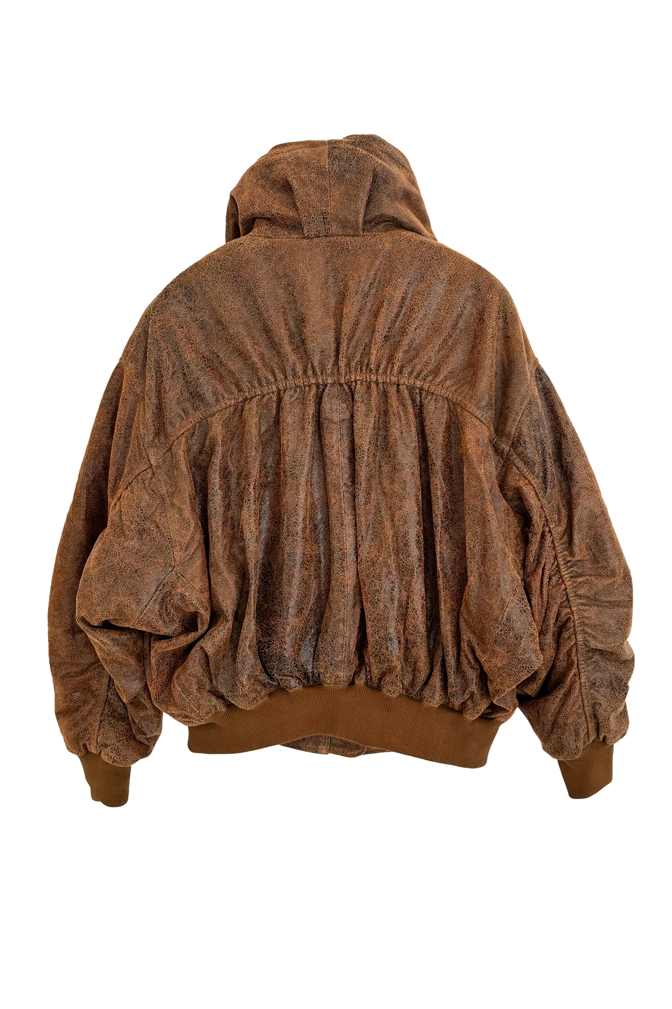 Bomberjacke Leather Shirred Oversized in Brown