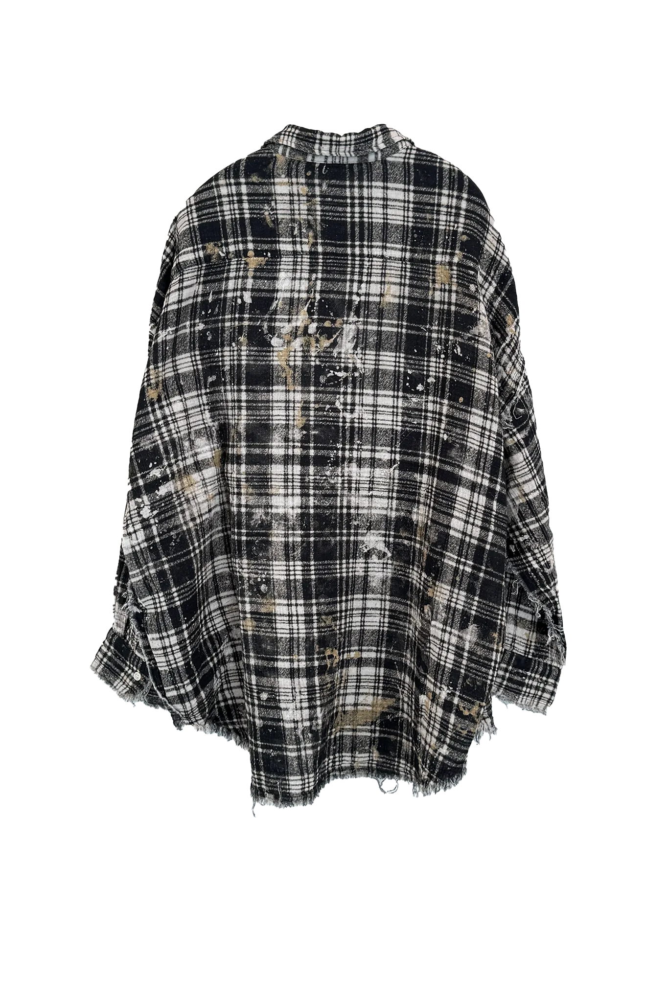 Shirt Shredded Seam Drop Neck in Black Plaid with Splatter