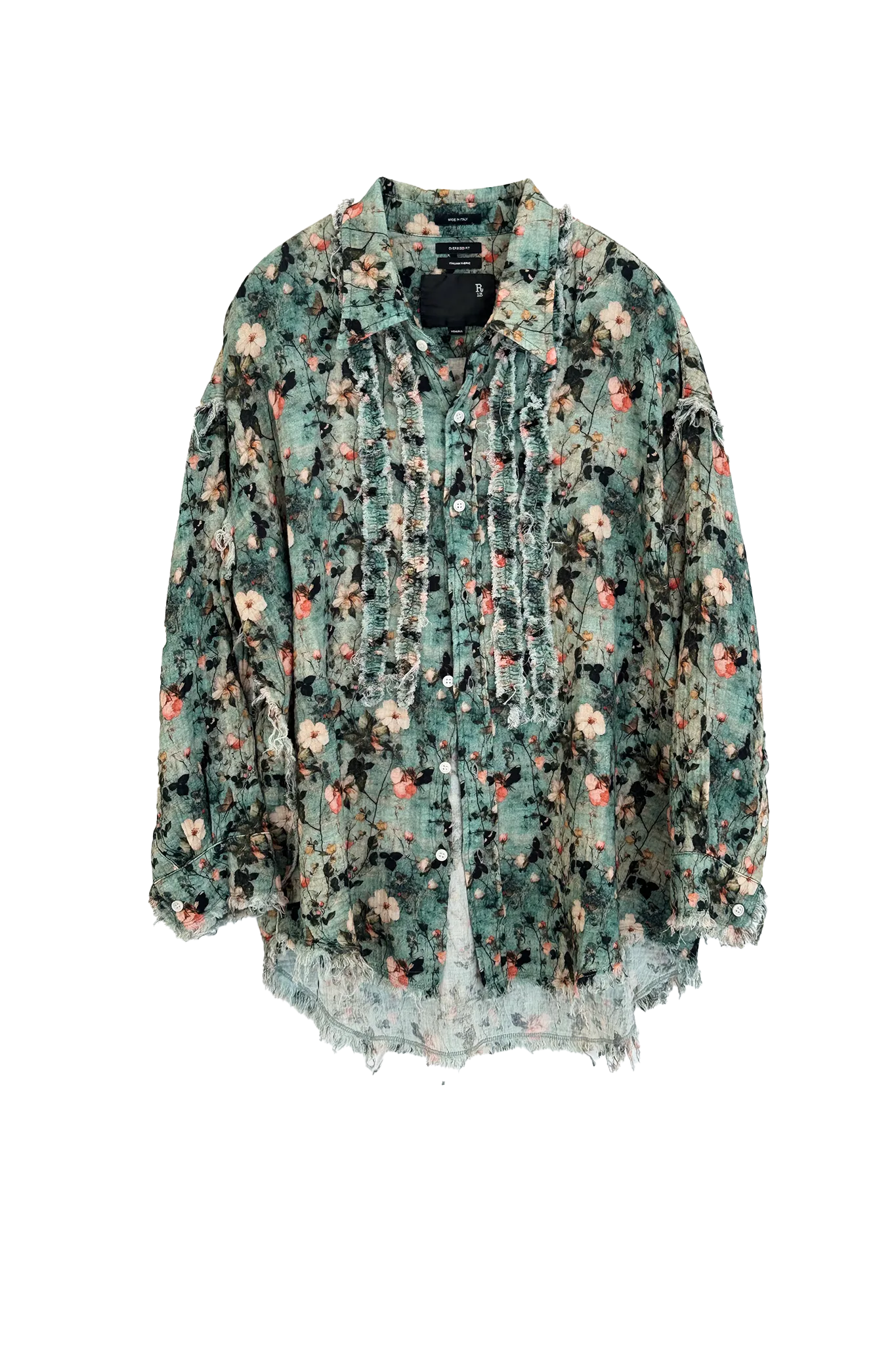 Shirt Shredded Seam Ruffle in Turquoise Floral