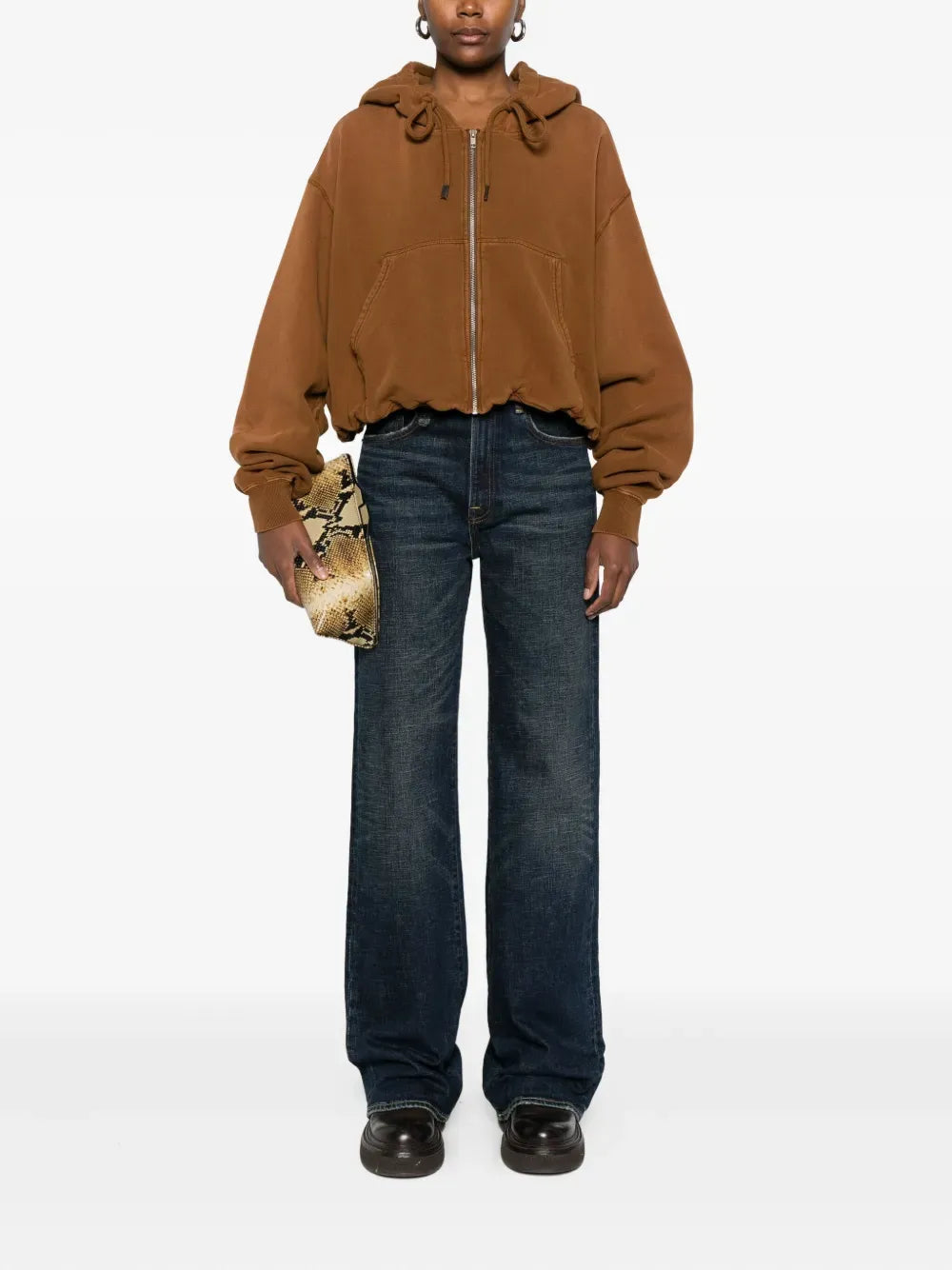 Hoodie Balloon Zip-Up in Light Brown