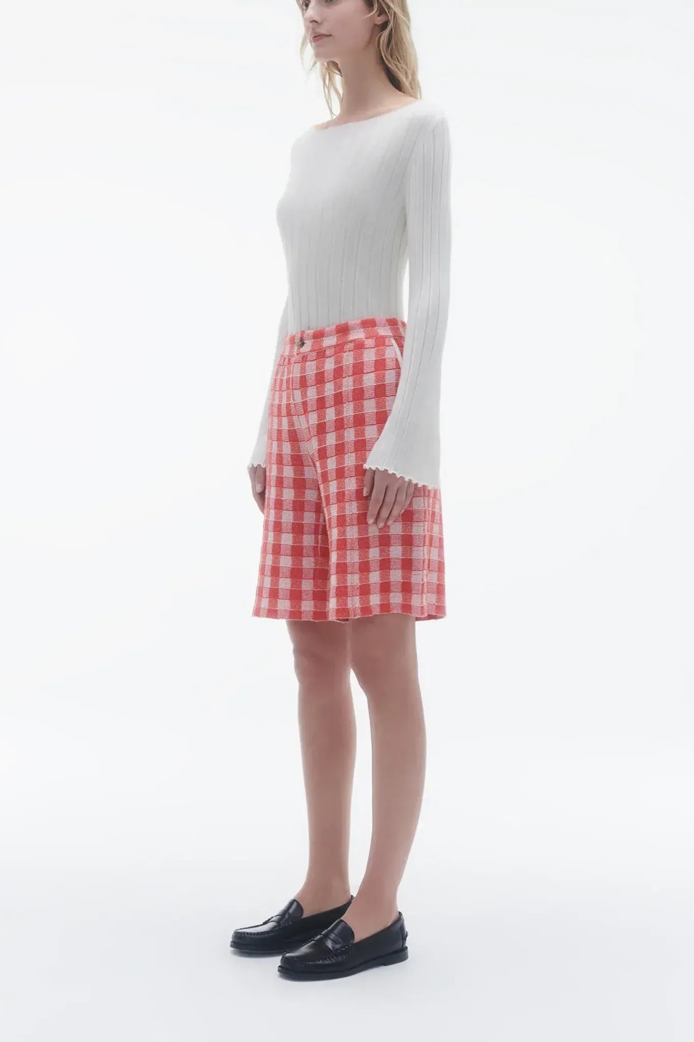 Shirt Rib Flare Top in Cream