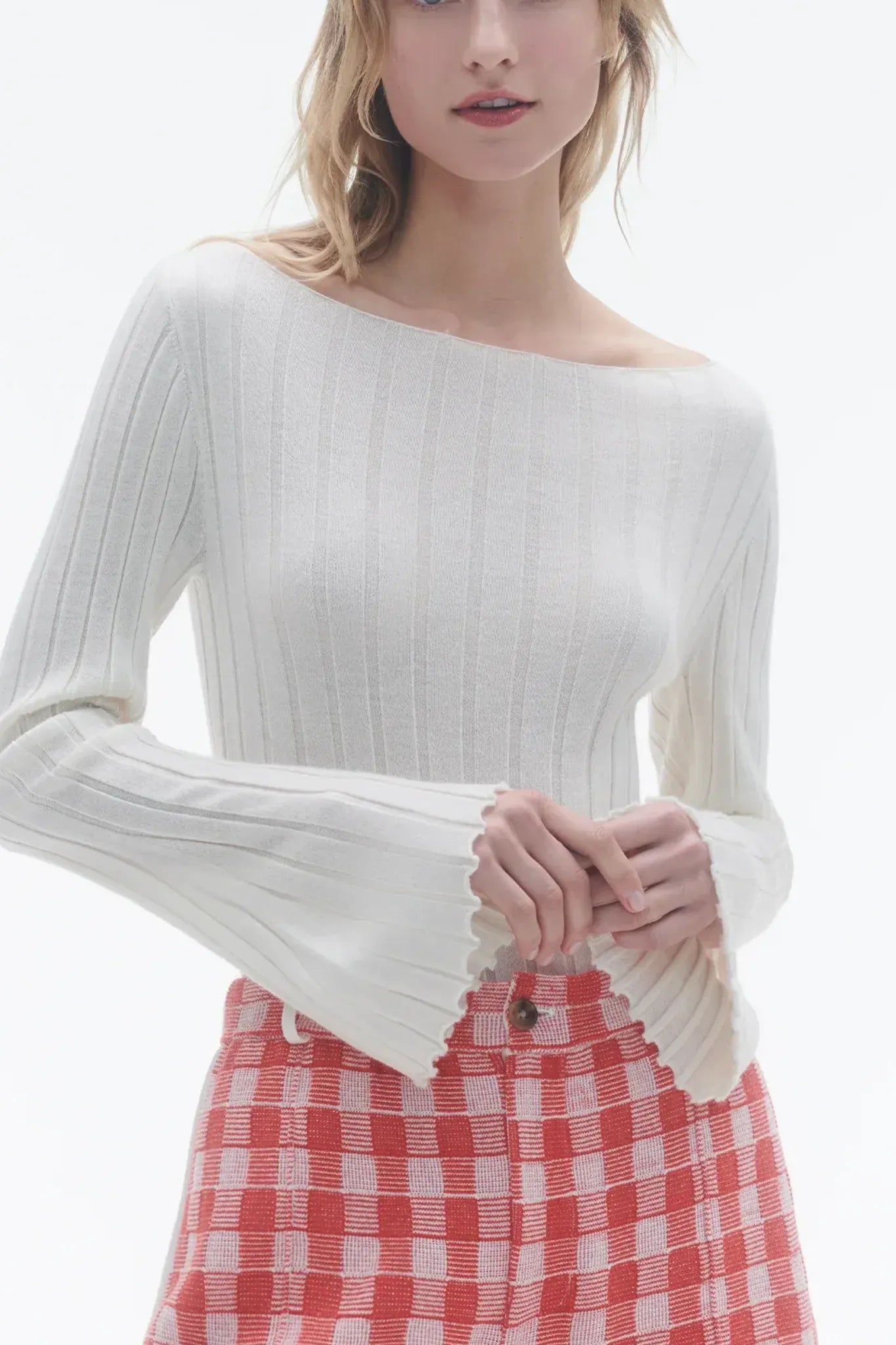 Shirt Rib Flare Top in Cream