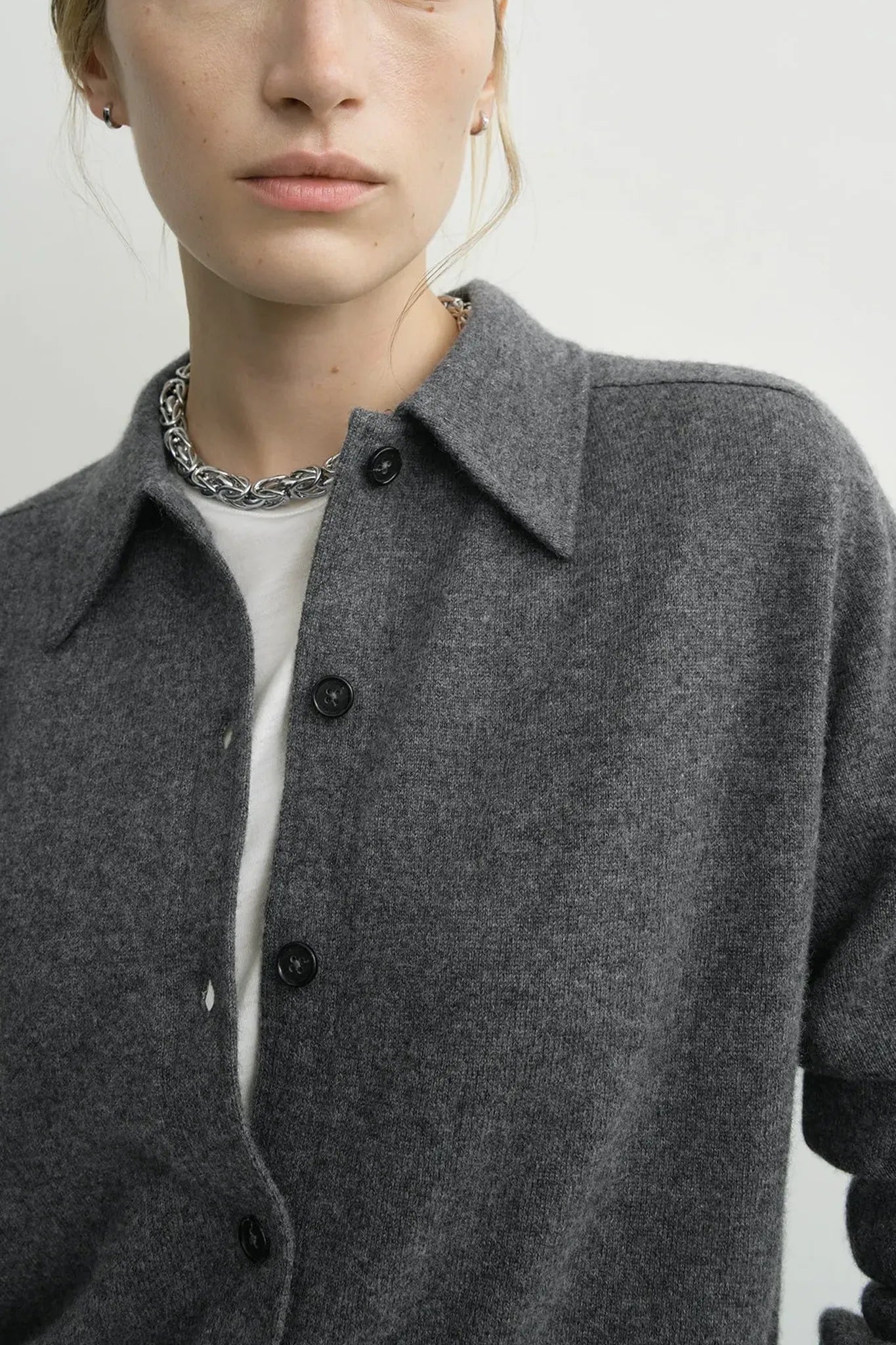 Cashmere Cardigan Raglan-Sleeve in Dark Grey Melange