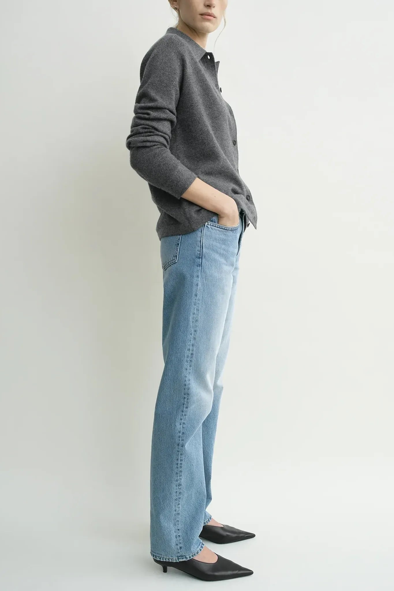 Cashmere Cardigan Raglan-Sleeve in Dark Grey Melange