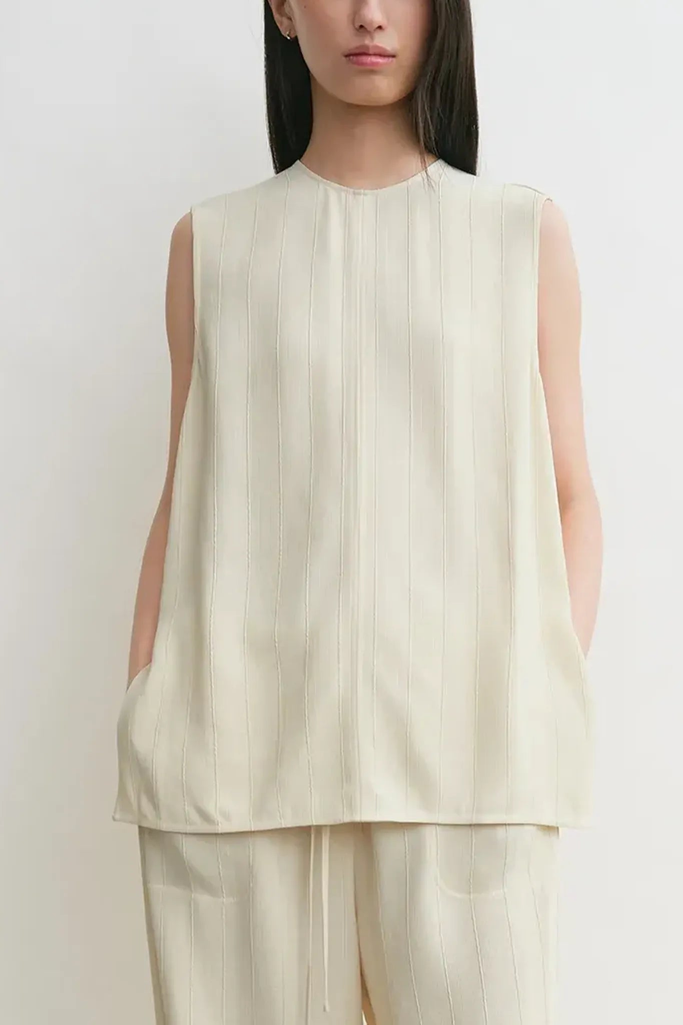 Top Woven Stripe in Ecru