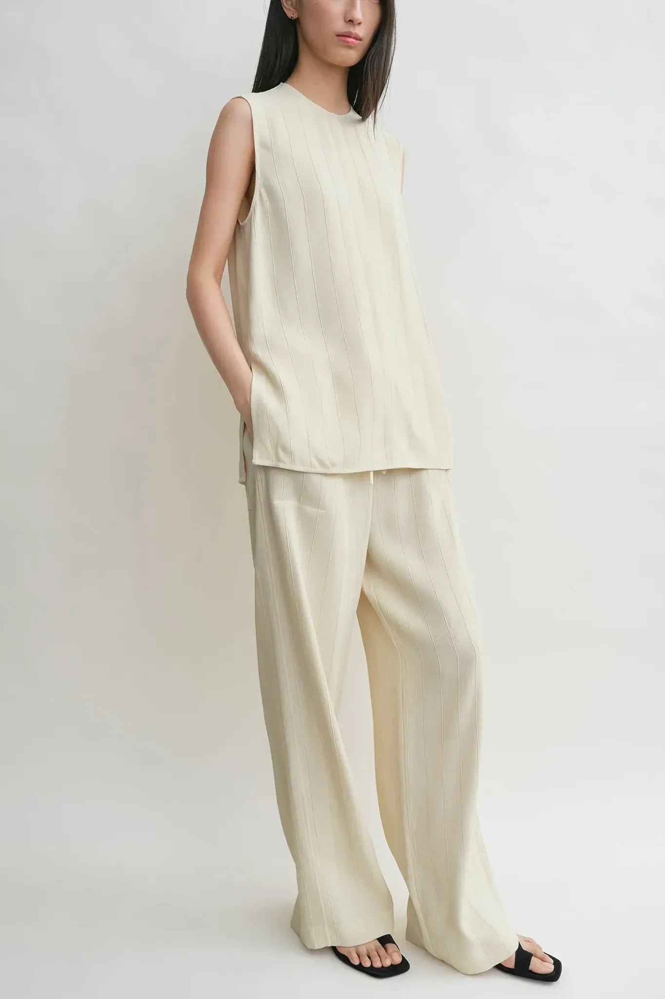 Top Woven Stripe in Ecru