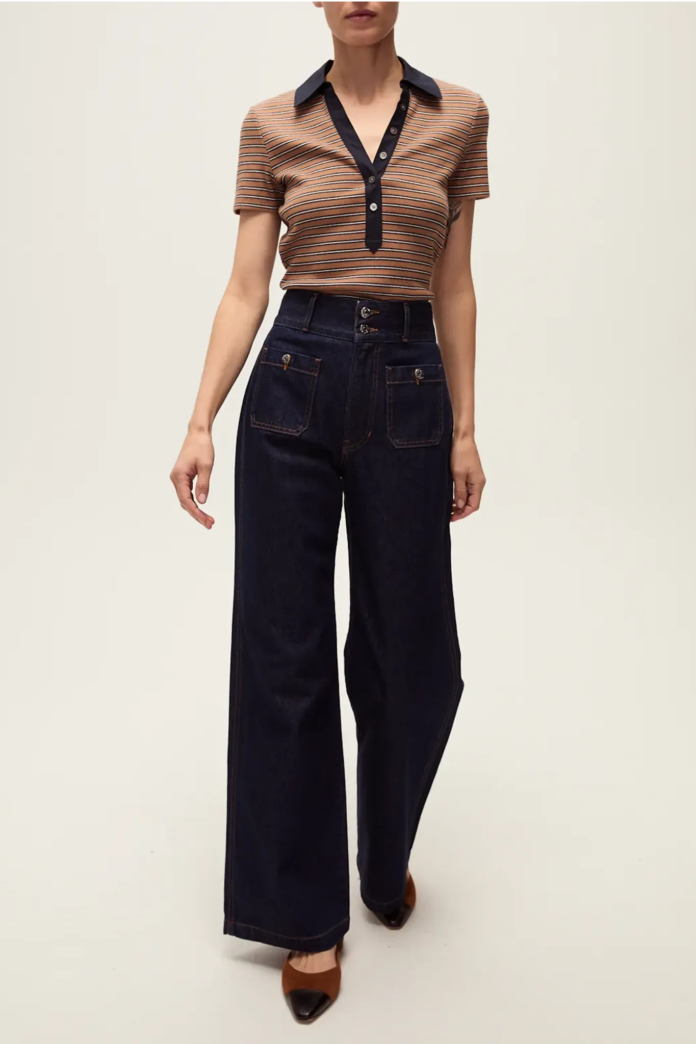 Top Kearney with Contrast Piping in Brown Multi