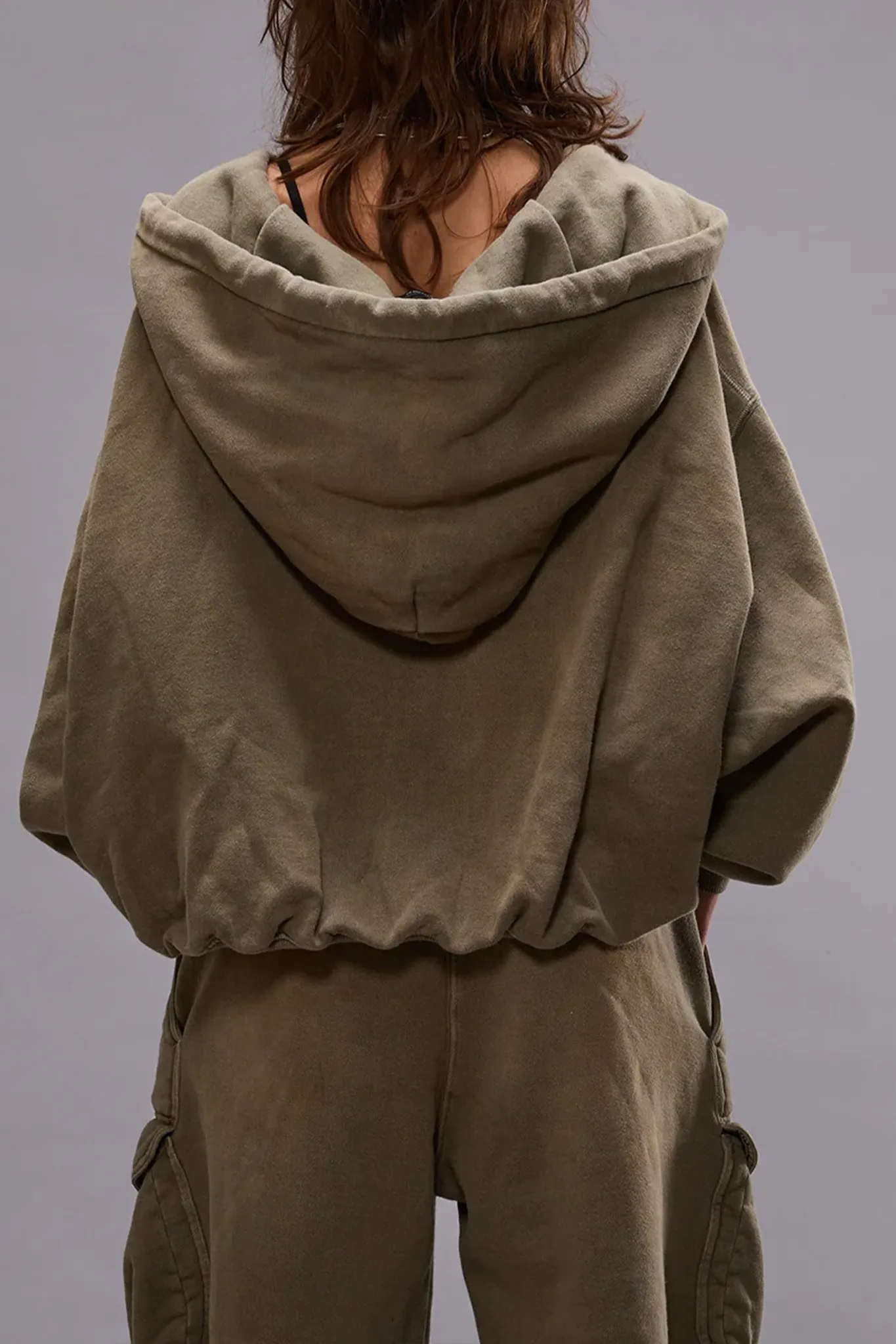 Jacke Balloon Zip-Up Hoodie in Faded Olive