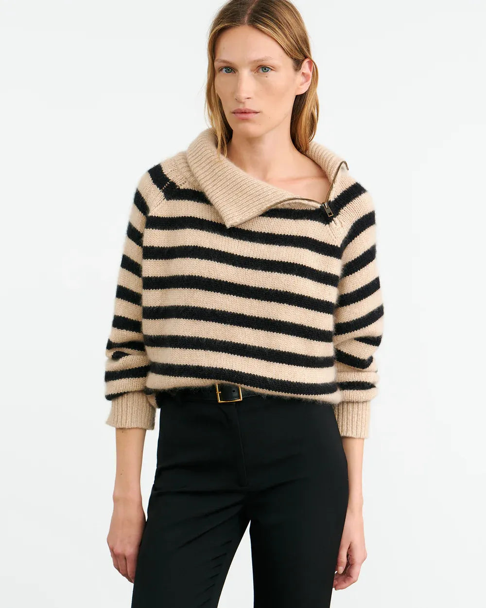 Cashmere Sweater Raelynn in Parchment/Black Stripe