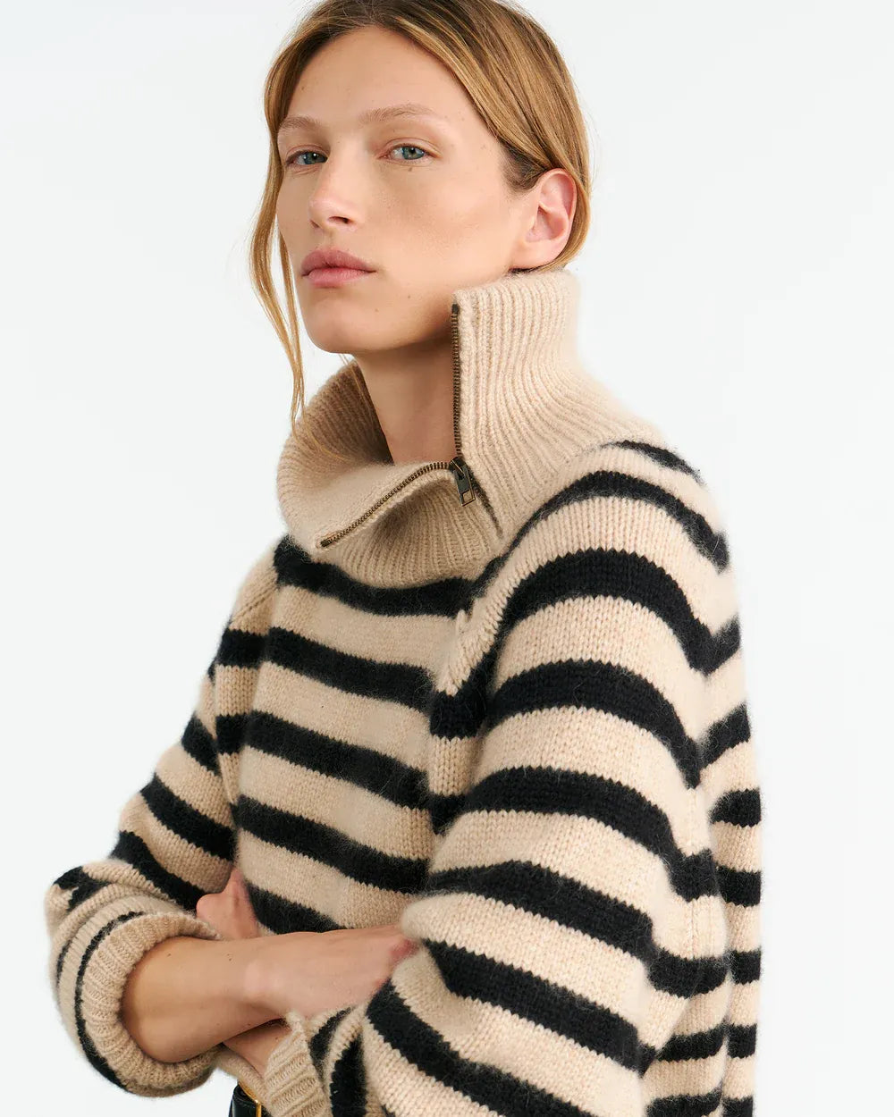 Cashmere Sweater Raelynn in Parchment/Black Stripe