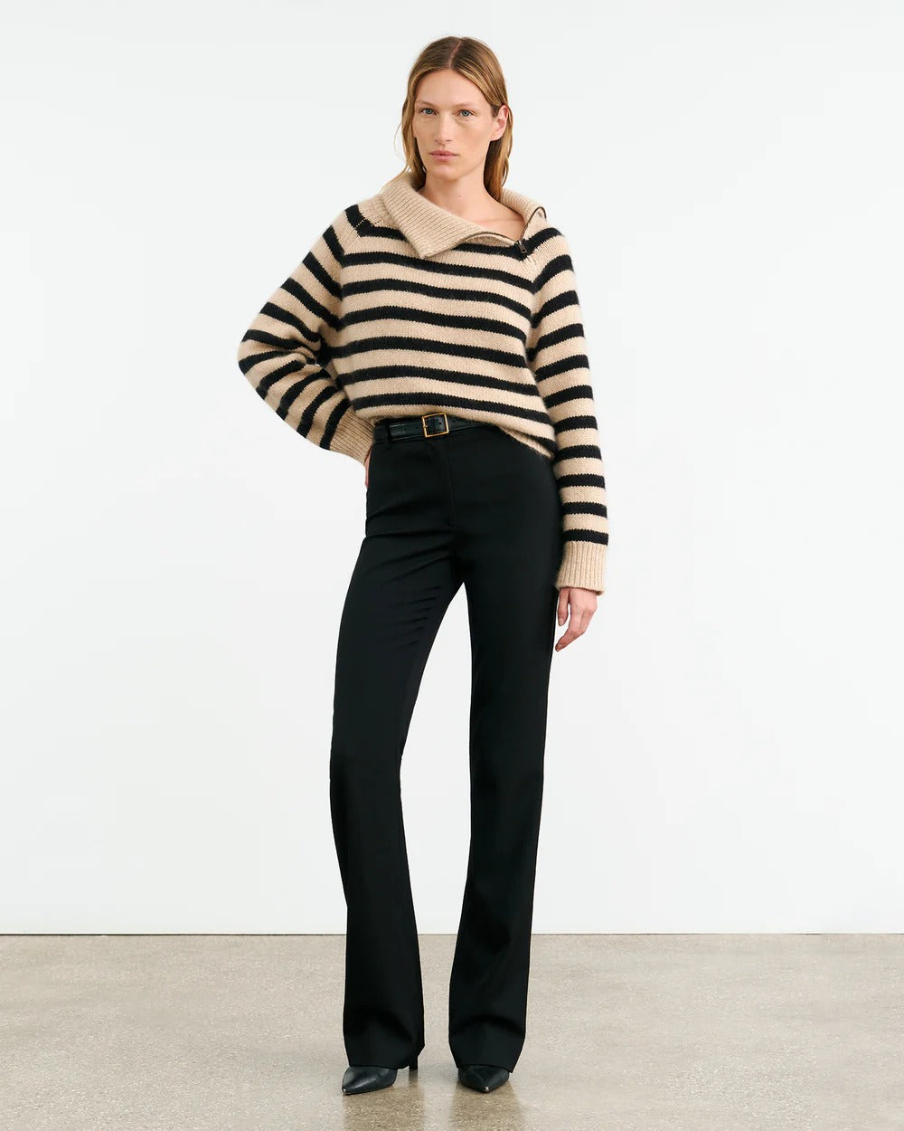 Cashmere Sweater Raelynn in Parchment/Black Stripe