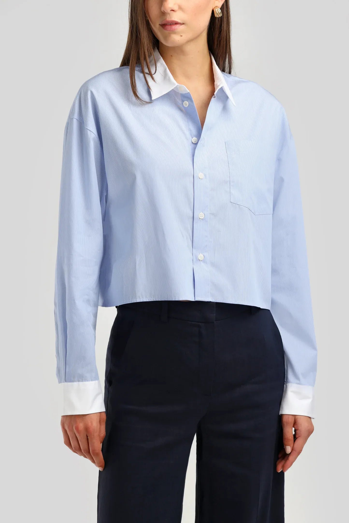 Bluse St.Germain cropped in Blue/White