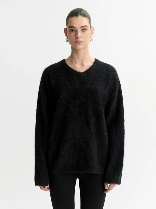 Pullover Brushed V-Neck in Black