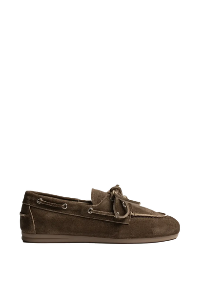 Boat Loafer Brushed Suede in Dark Brown