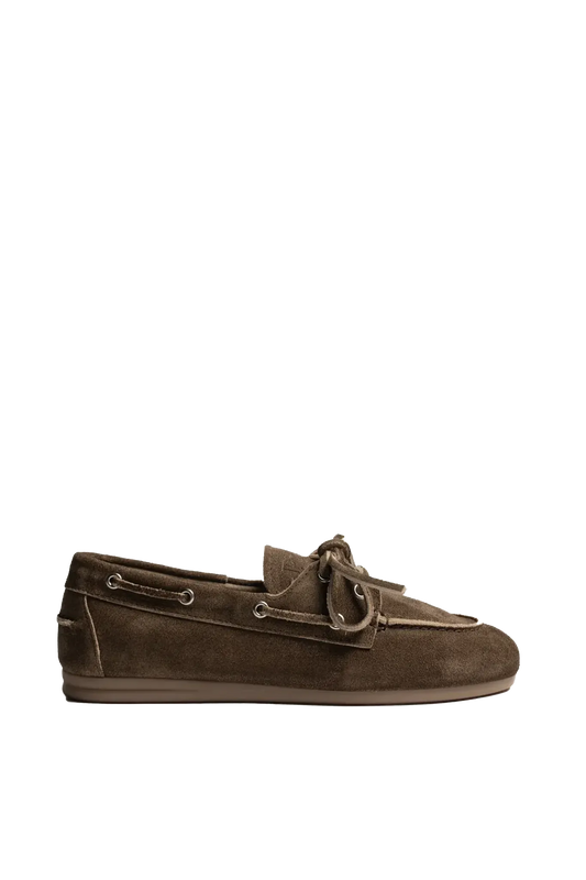 Boat Loafer Brushed Suede in Dark Brown