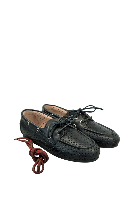 Boat Loafer Perforated Leather in Black