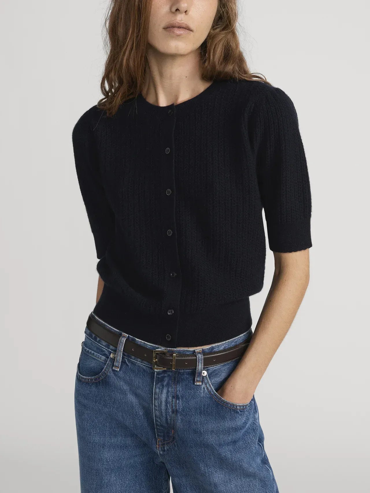 Cardigan The SS Chain Pointelle  in Navy