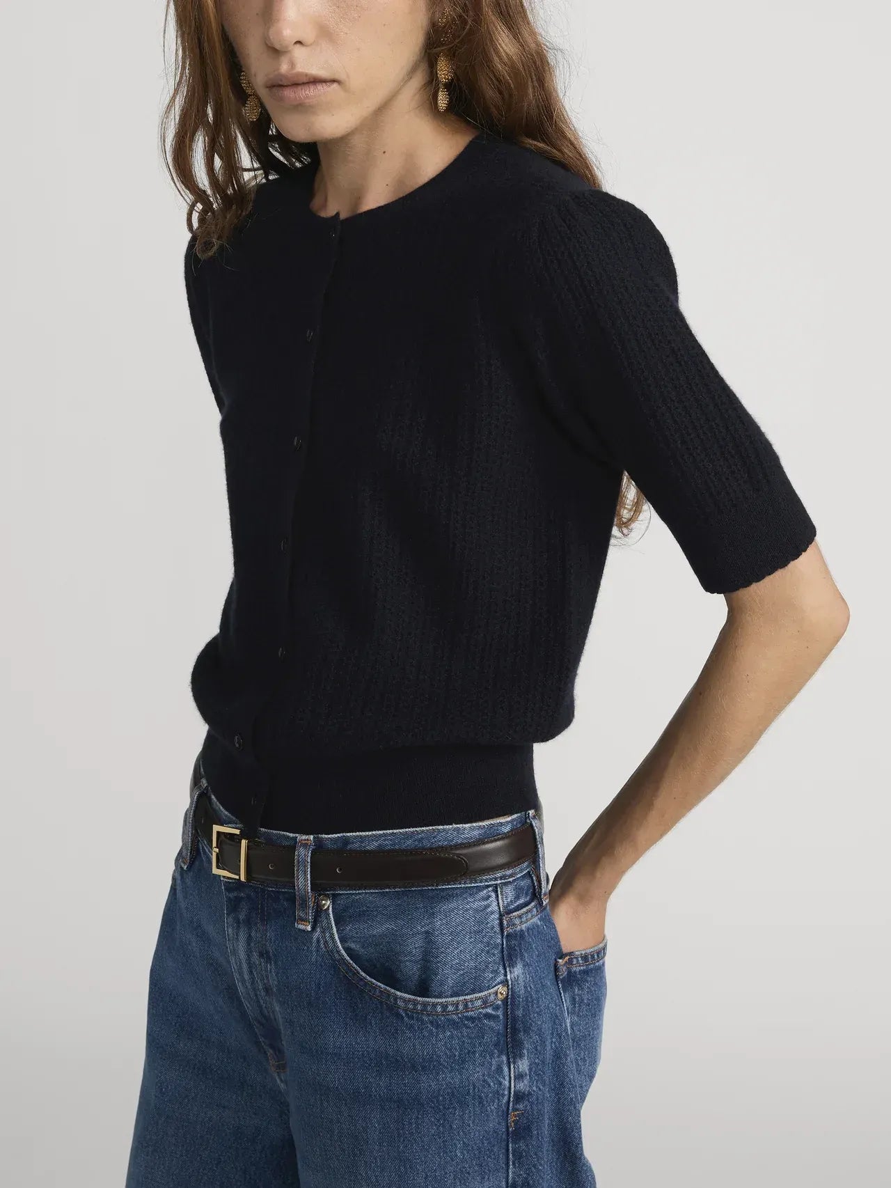 Cardigan The SS Chain Pointelle  in Navy