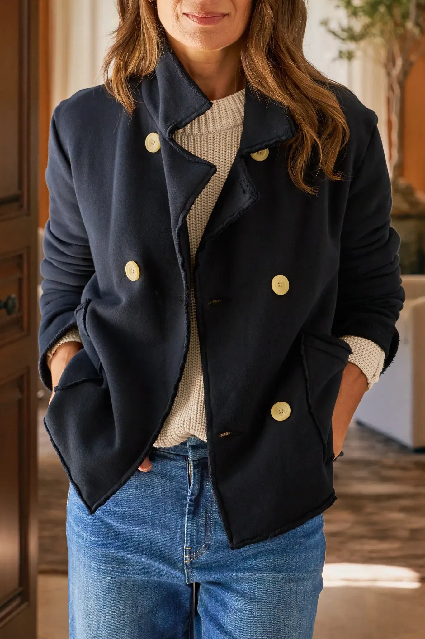 Sweat Jacke Peacoat in Royal Navy