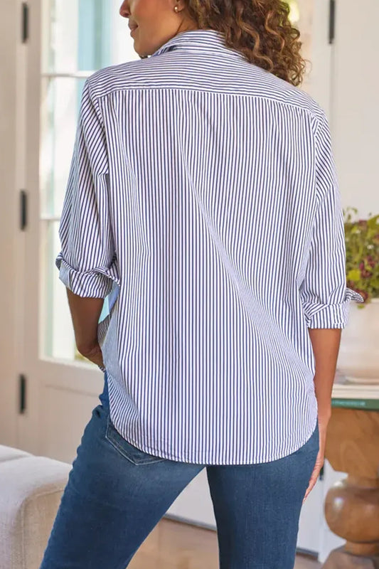 Shirt Eileen Relaxed Button Up in White Navy Stripe
