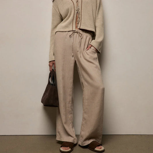 Hose Paperbag Waist Linen in Light Khaki