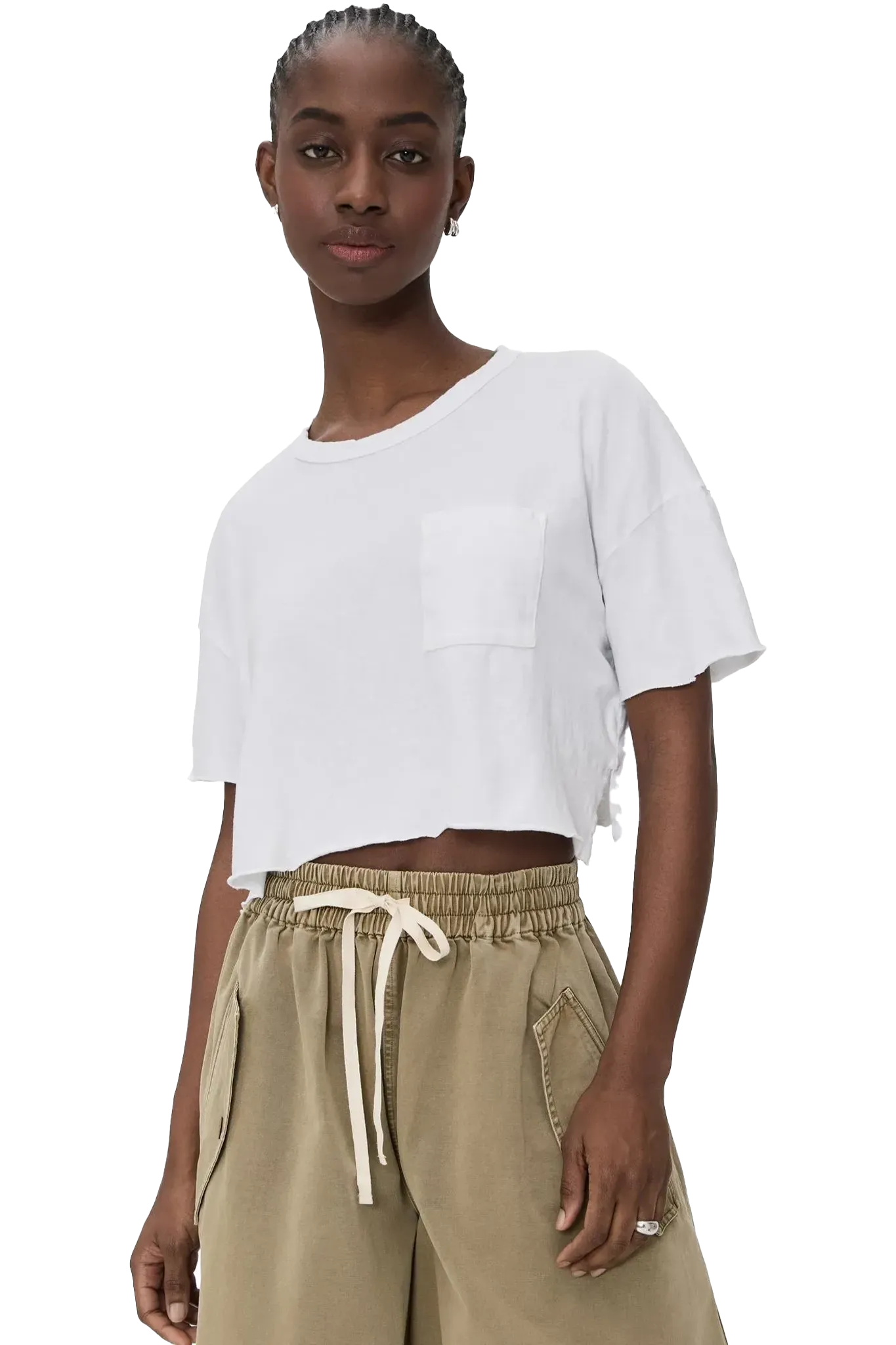 T-Shirt Cropped Relaxed Fit Pocket in White