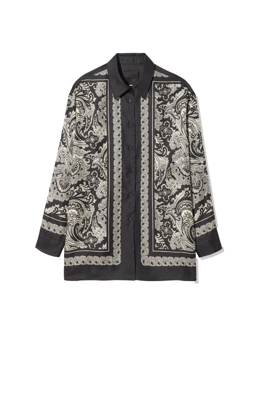 Shirt Alfie Printed Silk in Black/ivory