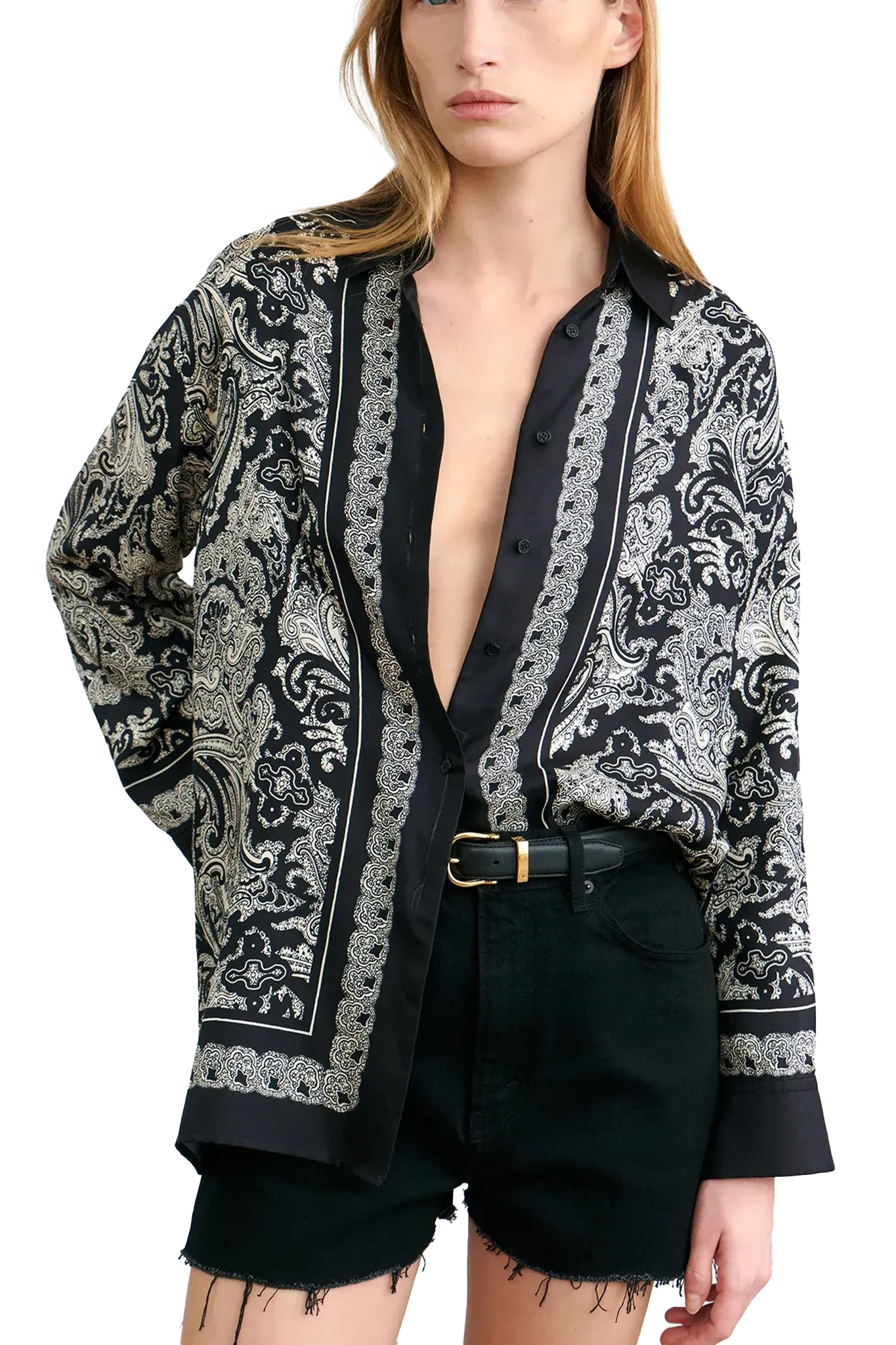 Shirt Alfie Printed Silk in Black/ivory