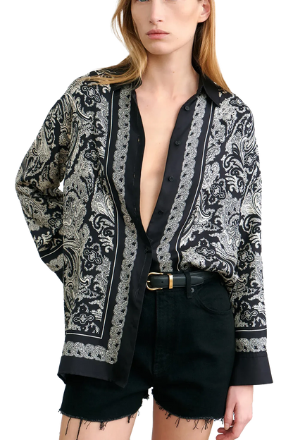 Shirt Alfie Printed Silk in Black/ivory