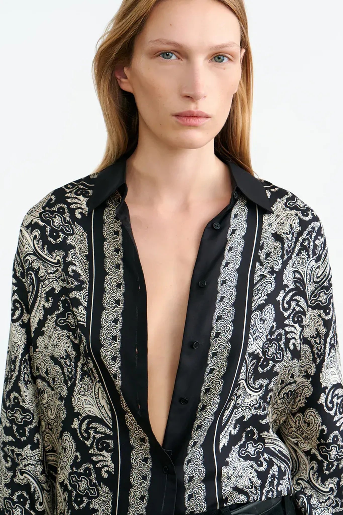 Shirt Alfie Printed Silk in Black/ivory