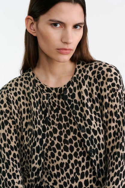 Cardigan Keelah Cashmere in Taupe/Black Cheetah