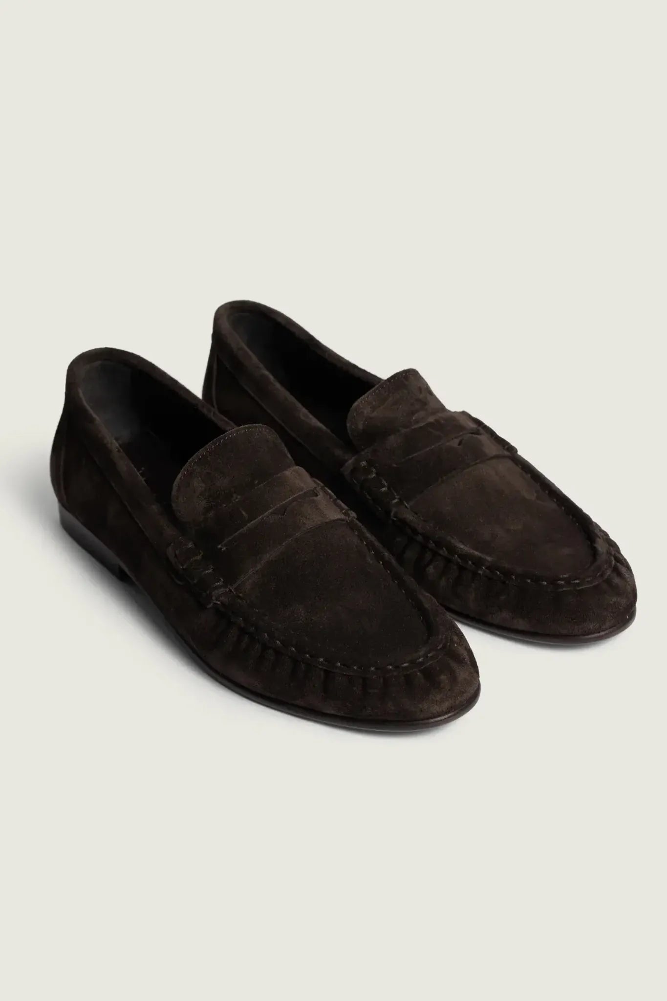 Penny Loafer Wrinkle Suede in Dark Brown