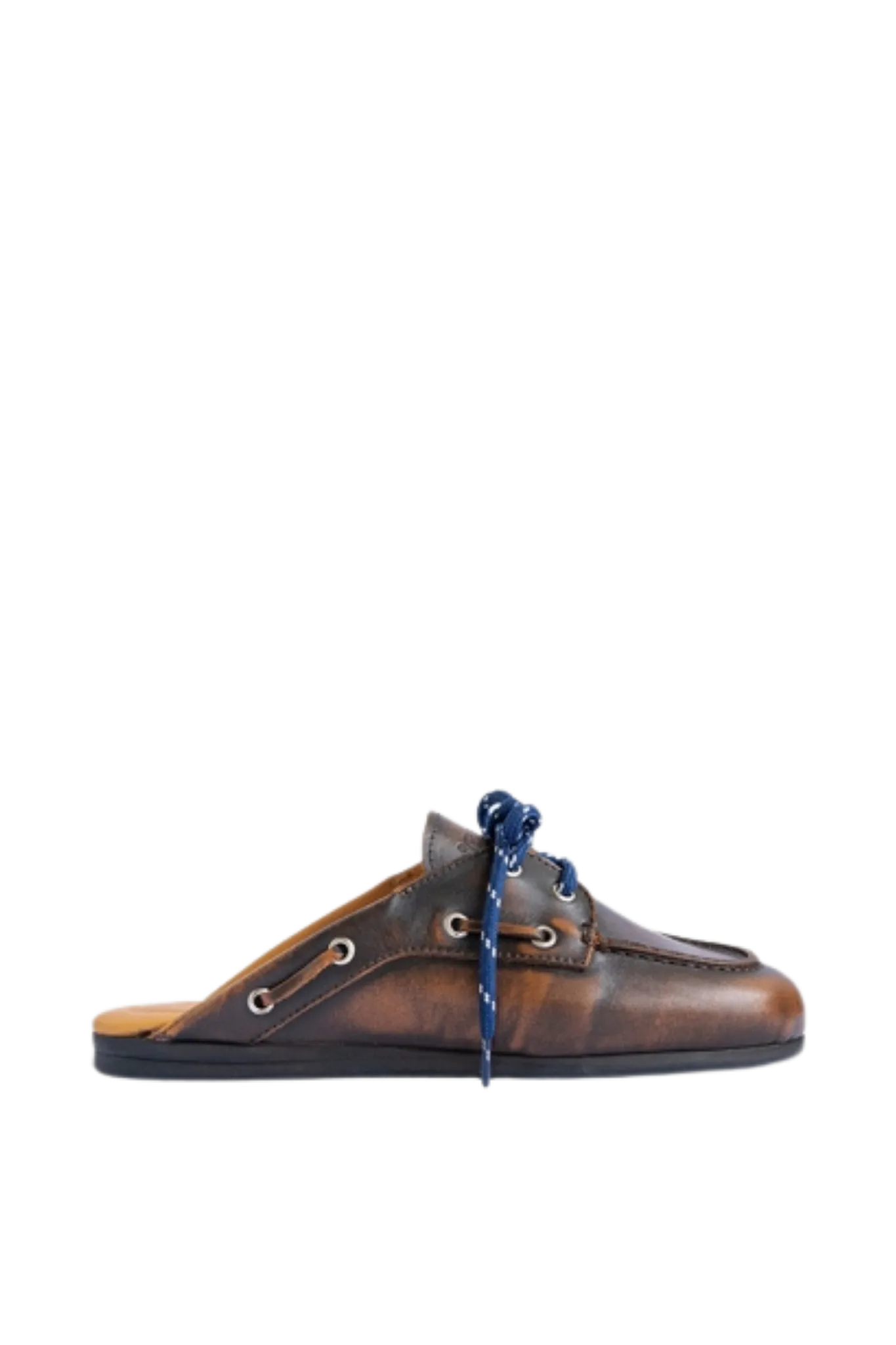 Boat Loafer Mule Leather in Coffee