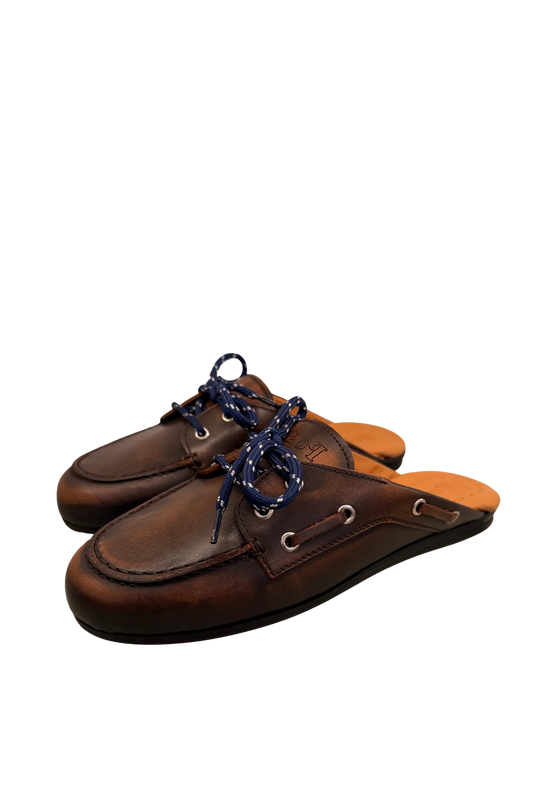 Boat Loafer Mule Leather in Coffee