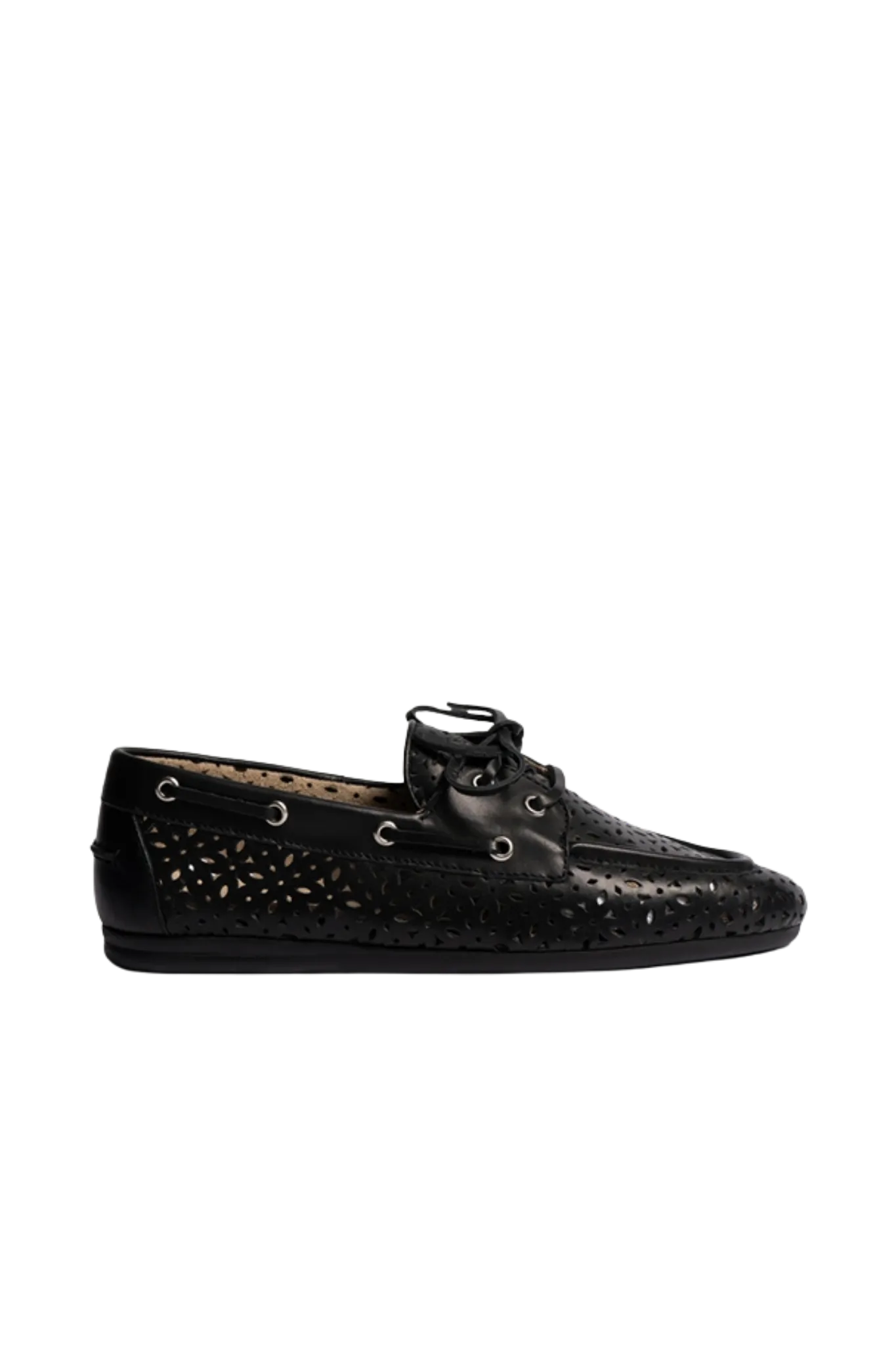 Boat Loafer Perforated Leather in Black
