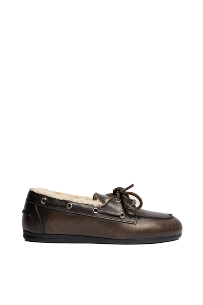Boat Loafer Brushed Fur Leather in Coffee