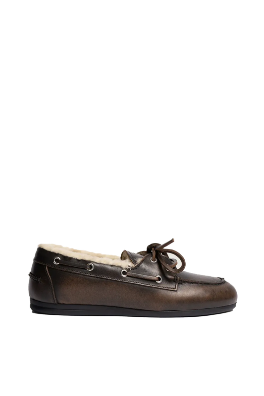 Boat Loafer Brushed Fur Leather in Coffee