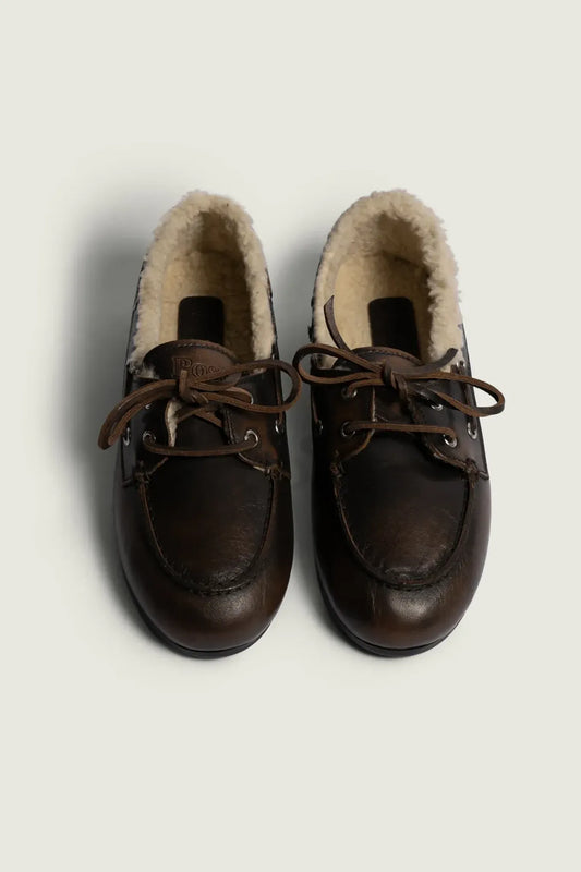Boat Loafer Brushed Fur Leather in Coffee