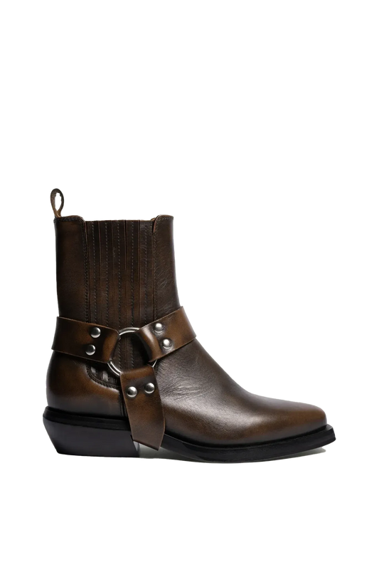 Texan Buckle Boot in Vintage Brown