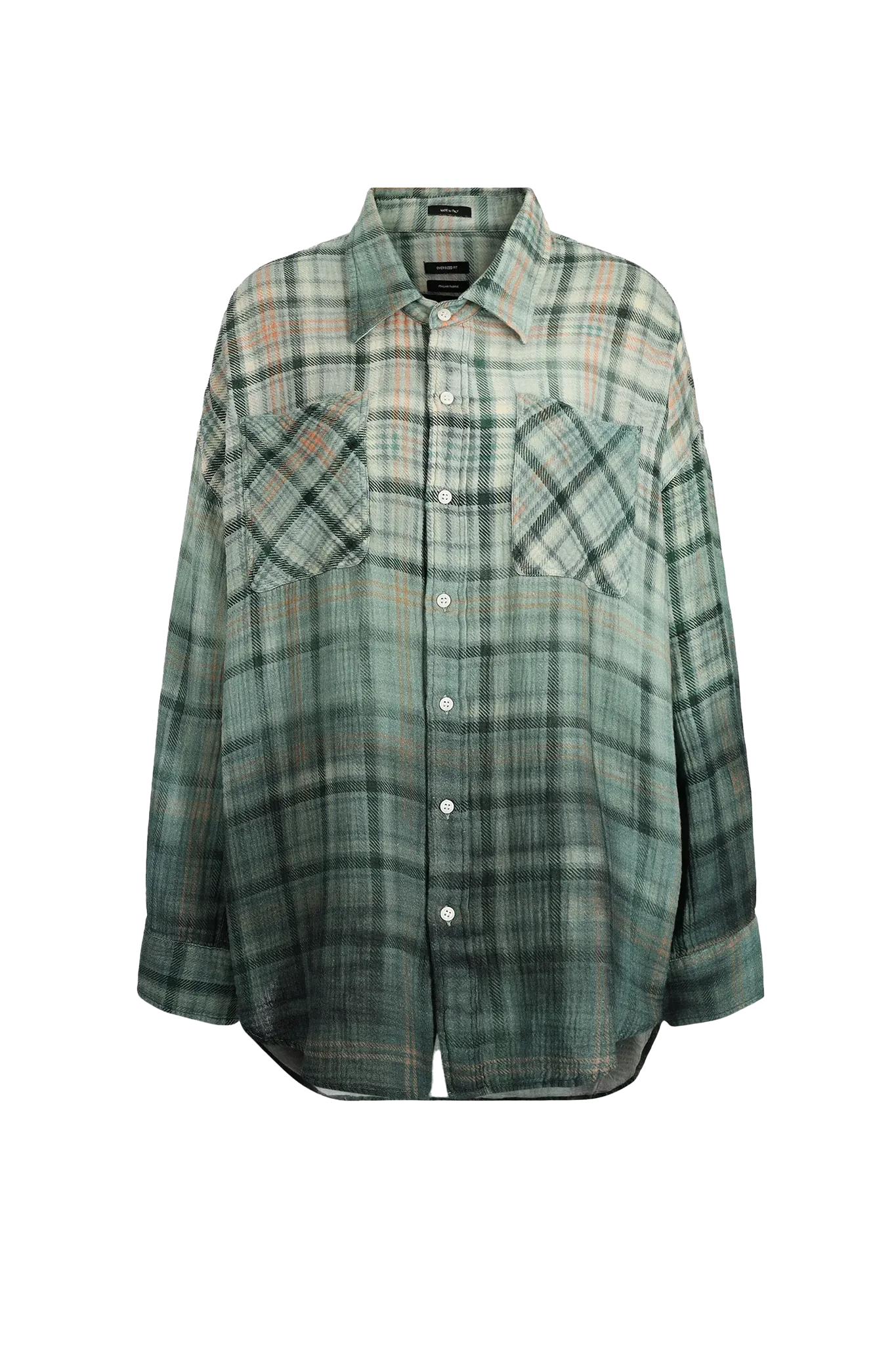 Shirt Drop Neck Workshirt ‘Dipped Black’ in Turquoise Plaid