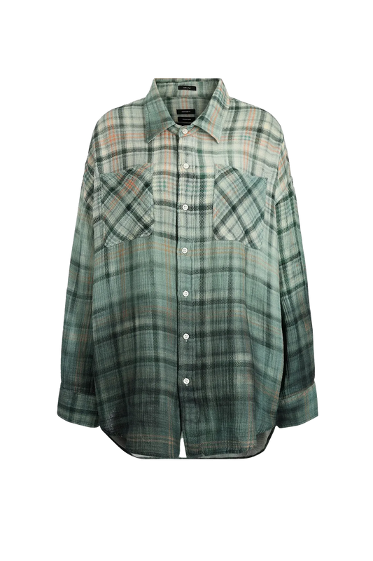 Shirt Drop Neck Workshirt ‘Dipped Black’ in Turquoise Plaid