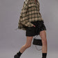 Shirt Cropped Work in Cream/Turquoise Plaid